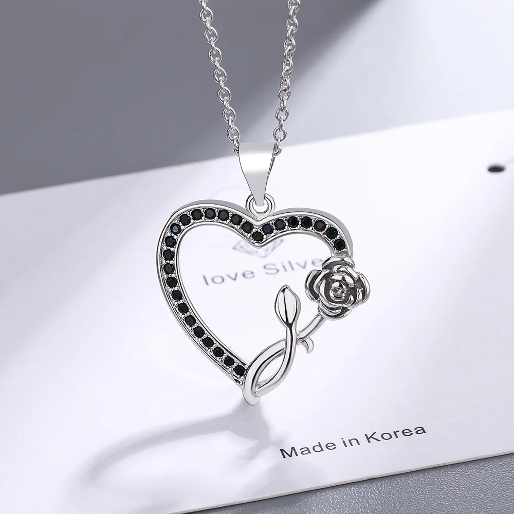 

925 Sterling Silver Black Heart Zircon Flower Choker Necklaces For Women Luxury Jewelry Accessories Wholesale GaaBou Jewellery