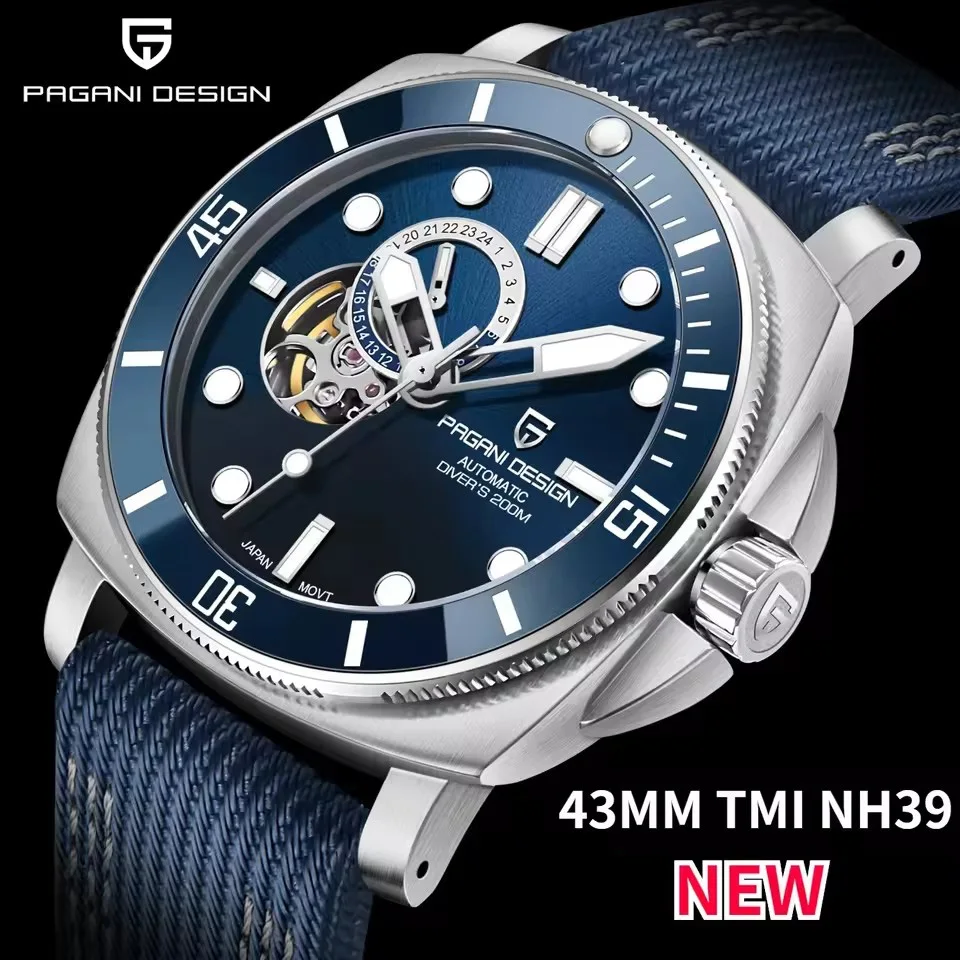 

2023 PAGANI DESIGN 43MM NEW Tourbillon Men Automatic Mechanical Man watch Luminous Japan NH39 Movt Watch Sapphire Luxury Clock