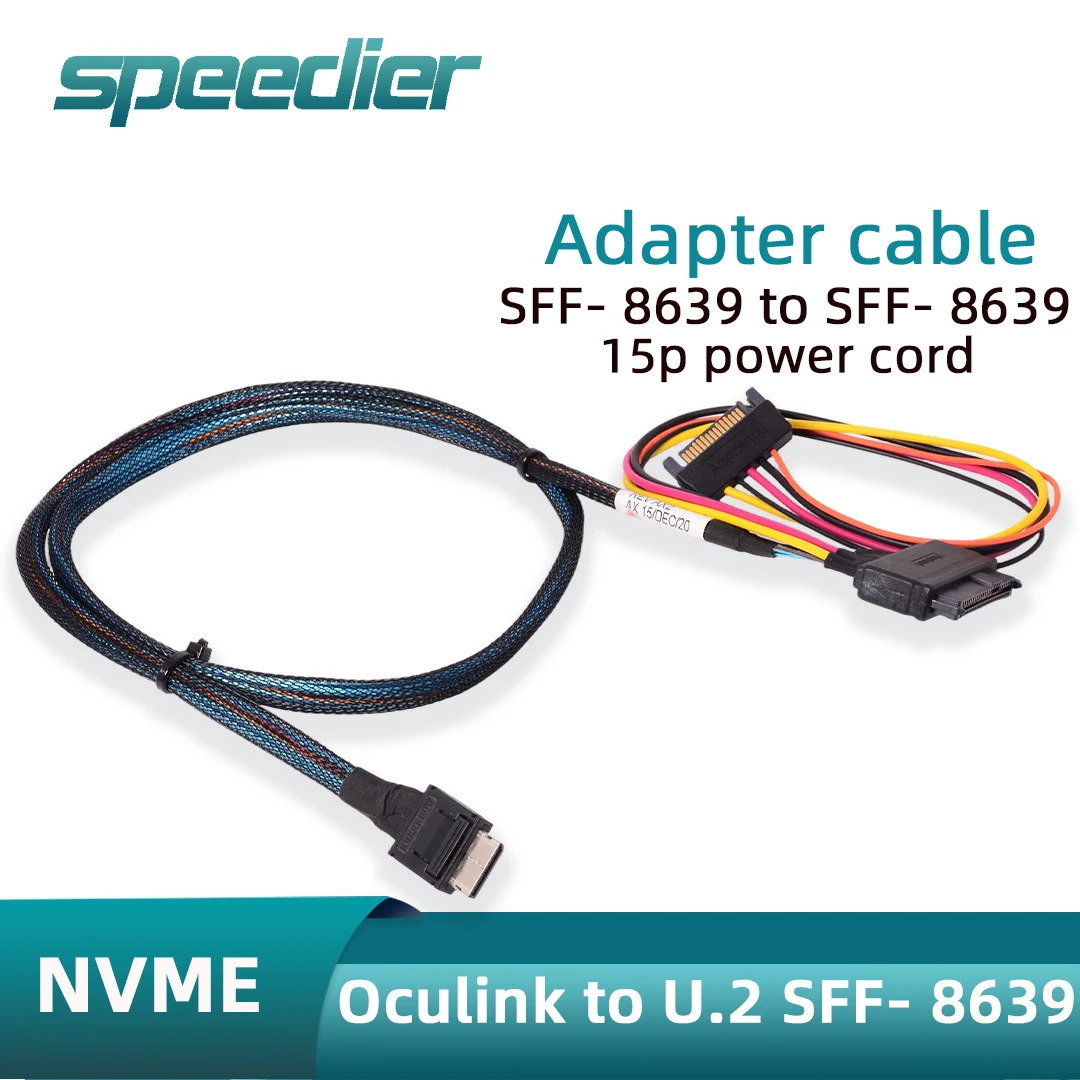 Oculink SFF-8611 To U.2 SFF-8639 NVMe Cable W/15Pin SATA Power, 80CM SFF8611-SFF8639 Power Adapter Cable for Enterprise U.2 SSD