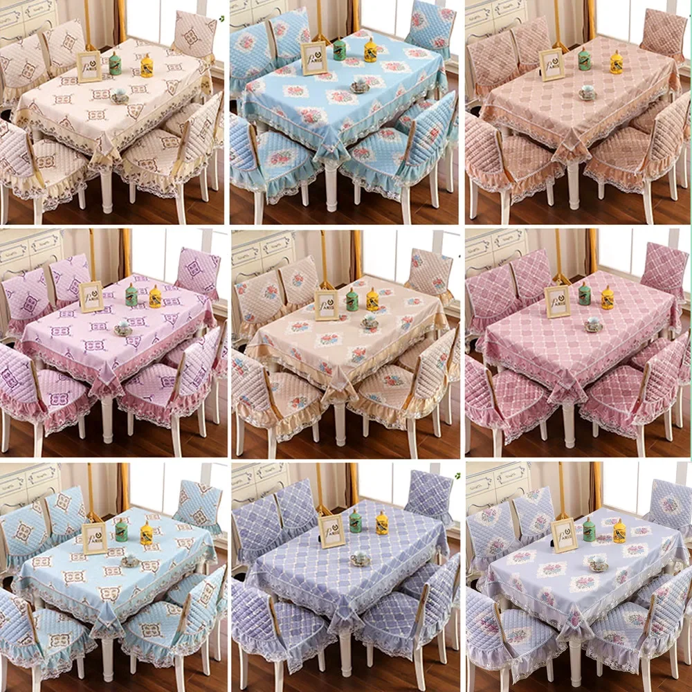 European non-slip dining table cloth round rectangle table cover cushion 18 styles 1PCS tablecloth 6PCS chair cover bundle sale