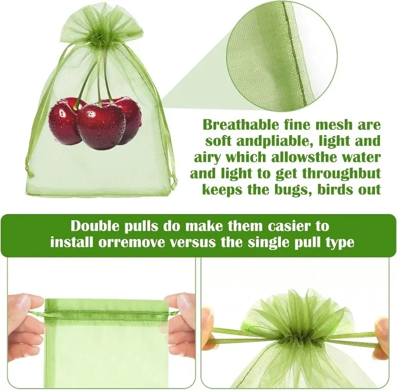 200/10PCS Reusable Fruit Protection Bag Plant Grow Netting Bag with Drawstring Insect-proof Anti-Bird Mesh Bag Pouches Wholesale gallery 4