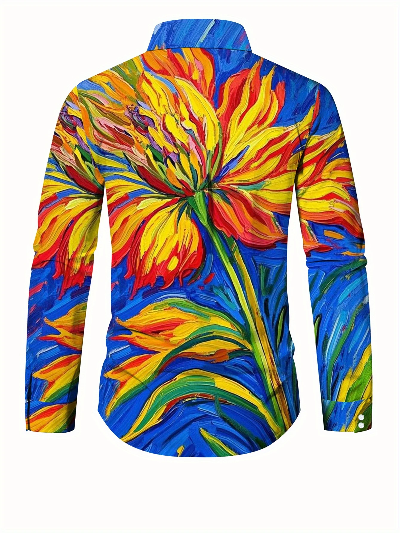  Men'S Stylish Long Sleeve Print Button-Up Shirt - Vibrant Floral & Geometric Design, Regular Fit, 