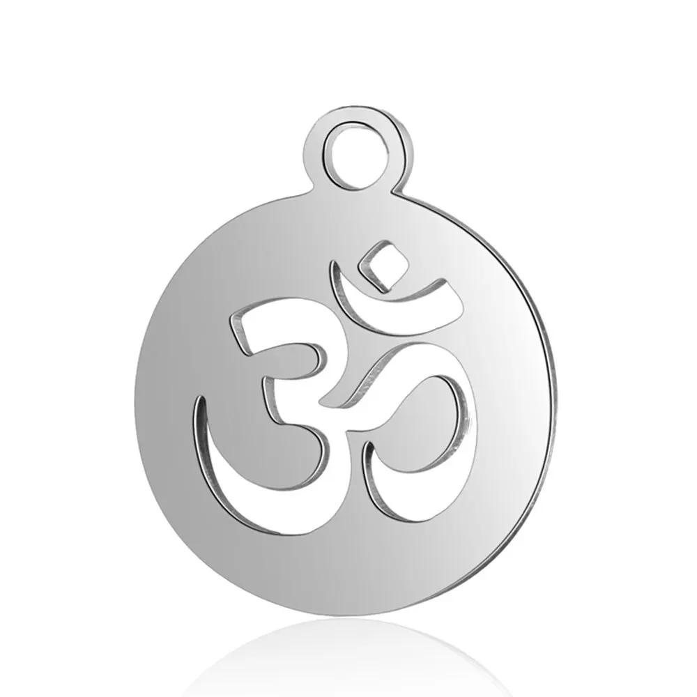 10 sztuk/partia stal nierdzewna 316L AUM OM Ohm hinduski hinduizm joga znak Charms wisiorki na naszyjnik bransoletka DIY tworzenia biżuterii