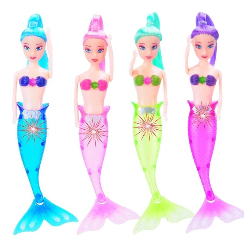 Novas sereias desenhos animados para boneca com luz led brinquedo da criança para boneca brinquedo crianças banho