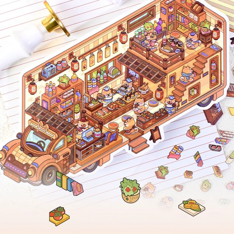 Cute Cartoon Forest Animals RV 3D Landscaping Sticker Fun High Playability Kids DIY Stacked PET Decals Micro-scene Decoration