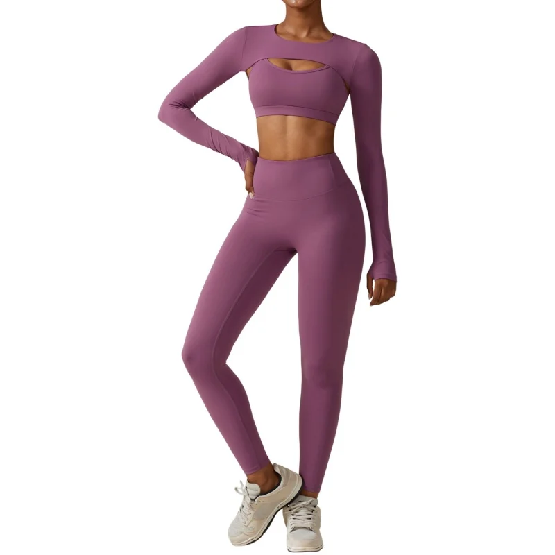 

Autumn and Winter Skinny Yoga Clothes Nude Feel Quick-Drying Sports Suit Thin Fitness Clothes Three-Piece Set8347