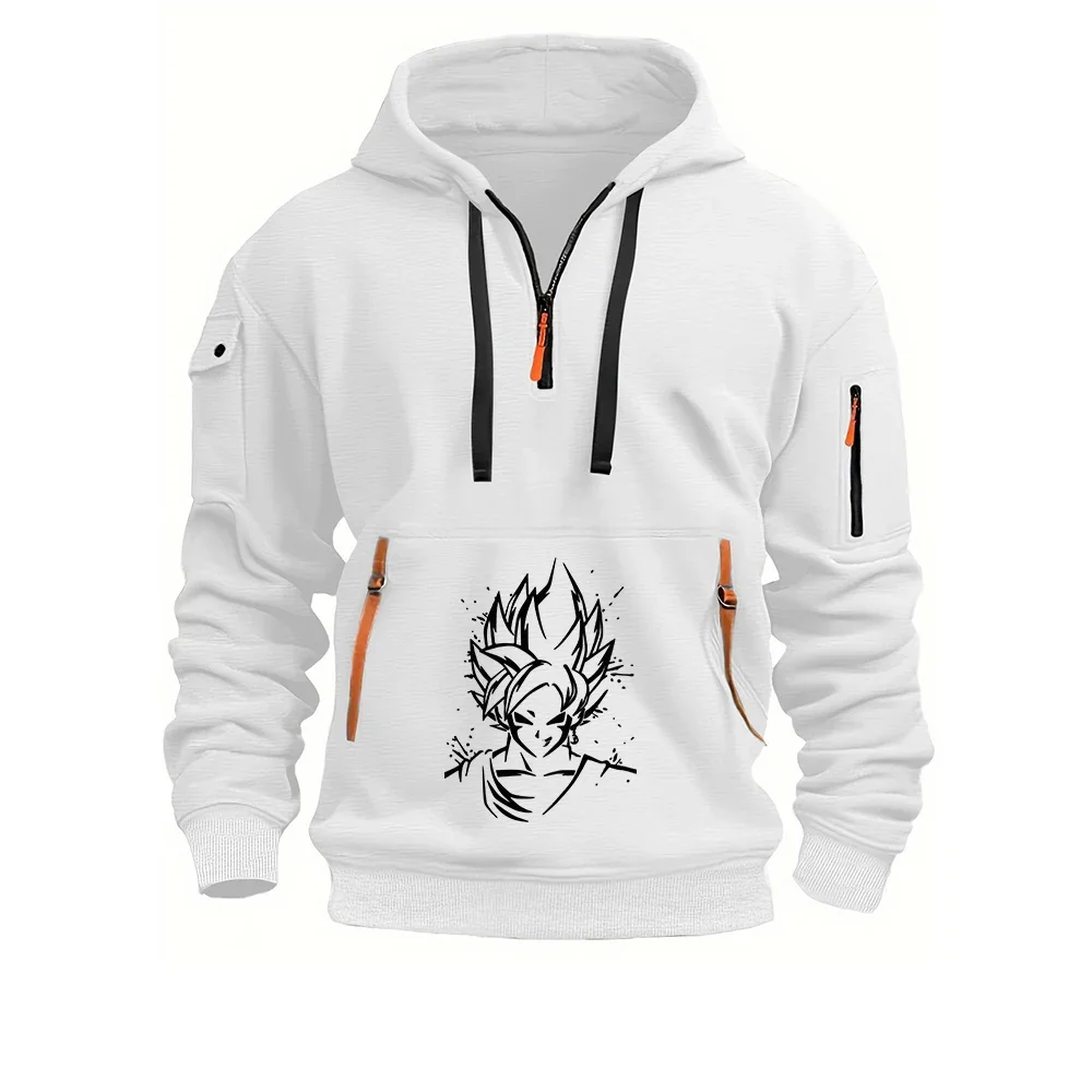 Dragon Ball Goku Half Zip Hoodie Heavyweight Anime Graphic Multi Pocket Streetwear Sweatshirt