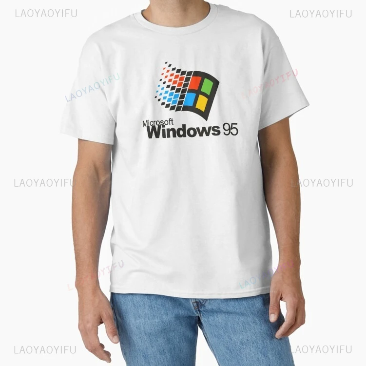 90s Retro Computer Design Windows 95 Logo Icons Programmer Joke Unisex Graphic Tee Y2K Vintage Fashion T-Shirt