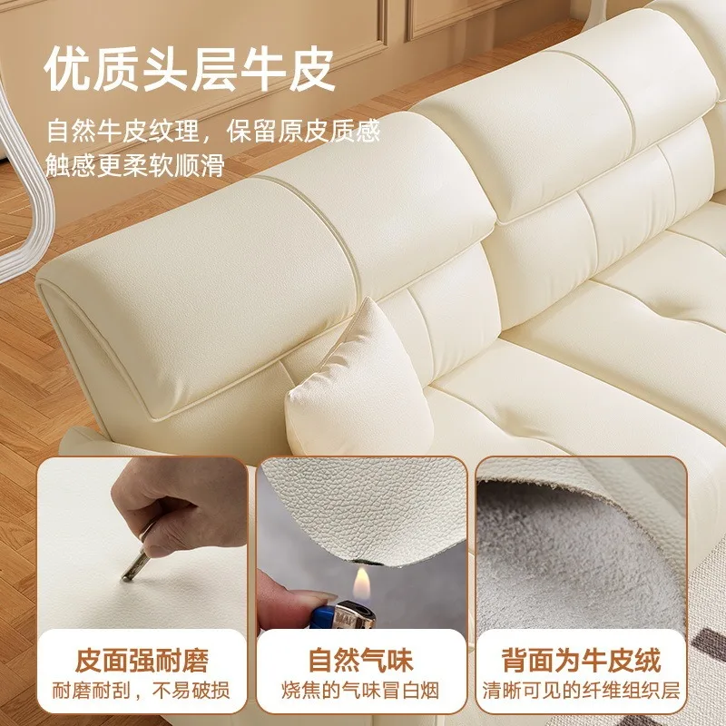 Tongyu Special, Light Luxury First-layer Cowhide Sofa Living Room Small Unit Elephant Ears French Cream Wind Leather Sofa