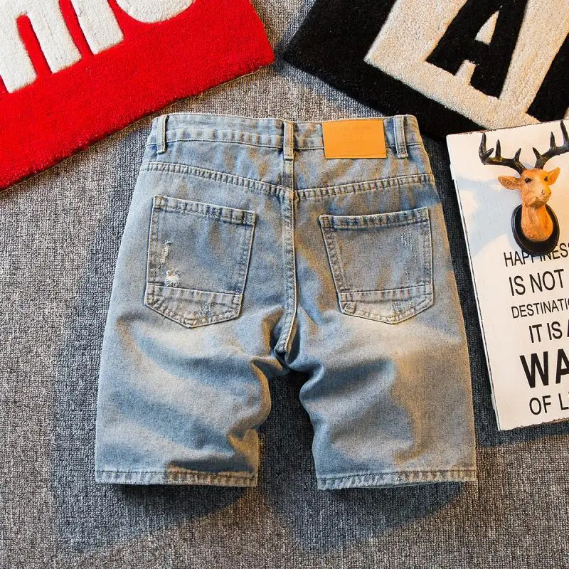 Jeans Luxury 2023 Summer Thin Men\'s Jeans Shorts Casual Korean Slim Punk Ripped Hole Cargo Knee Length Denim Shorts with Holes