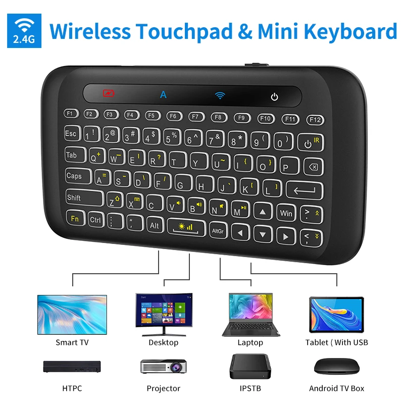 2.4G Mini tastiera Wireless retroilluminazione Touchpad Air Mouse telecomando pendente IR per Android Box Smart TV PC Laptop Windows