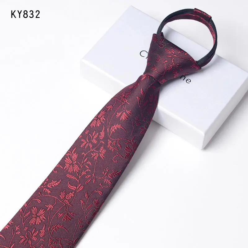 High Quality Zippered Tie For Men's Business Attire Professional Free Necktie Easy To Pull Stripe Red Pattern 8cm Wide Cravat