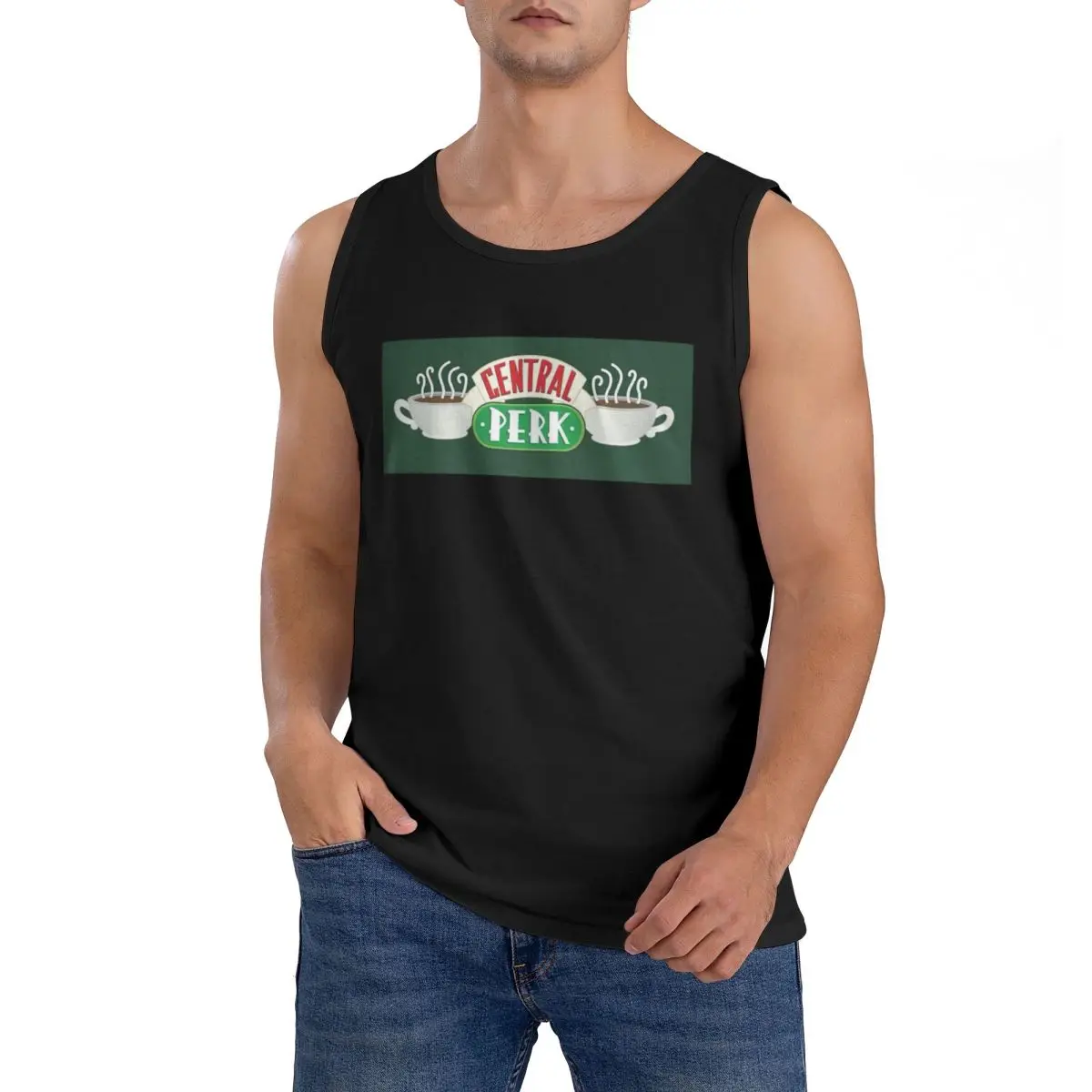 100% Cotton Central Perk Friends TV Show Sleeveless T-Shirt Men Workout Sports Clothing Tops Men's Crew Neck Vest