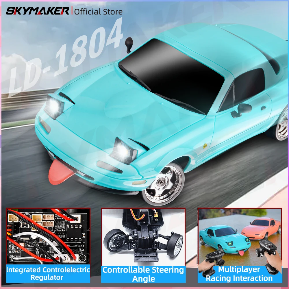 Skymaker LDRC LD1804 1/18 RC Drift Car MX5 2.4GHz RWD with ESP Gyroscope on-Road LED Lights Full Scale RC Cars Children Toy Gift