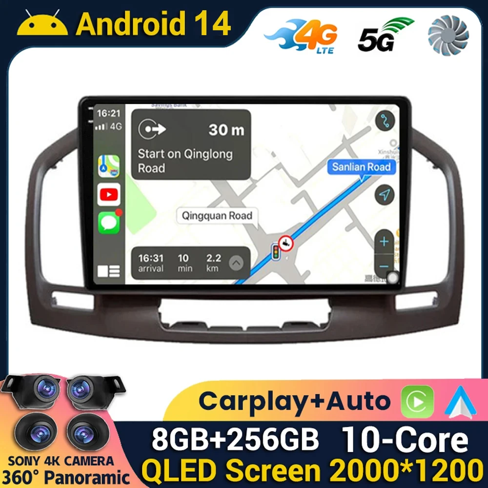 Android 14 Carplay Auto WIFI+4G For Buick Regal Opel Insignia 2009 2010 2011 2012 2013 Car Radio Multimidia Player Stereo GPS BT