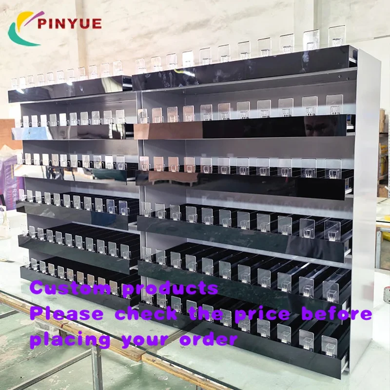 custom.Custom Modern Floor-Standing Metal Frame Display Cabinet LED Lighting Adjustable Height Auto Pusher