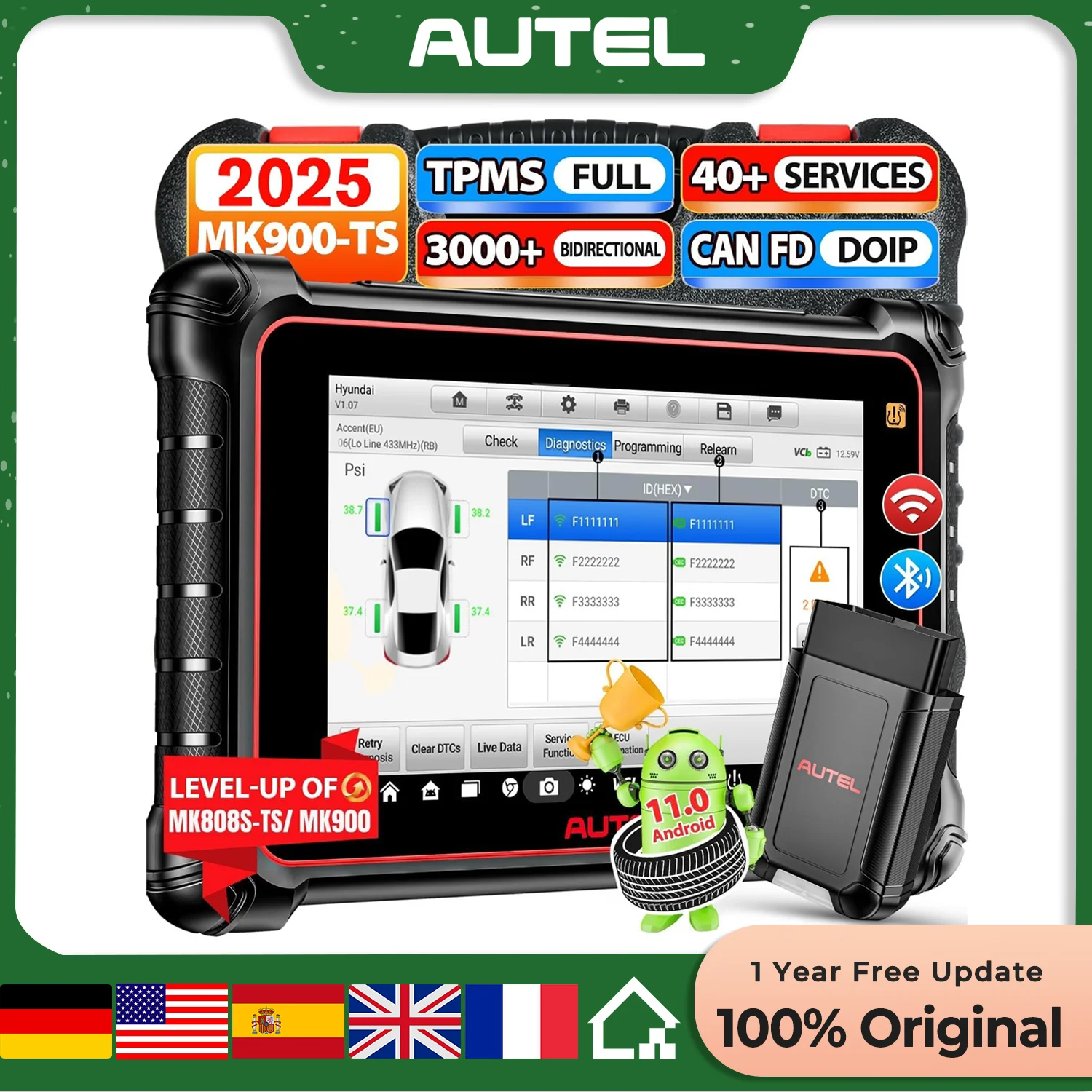 

Сканер Autel MaxiCOM MK900-TS 2025 года, Android 11, двухнаправленный инструмент сканирования Full TPMS 3000+, активный тест, сброс 40+, CAN FD/DOIP
