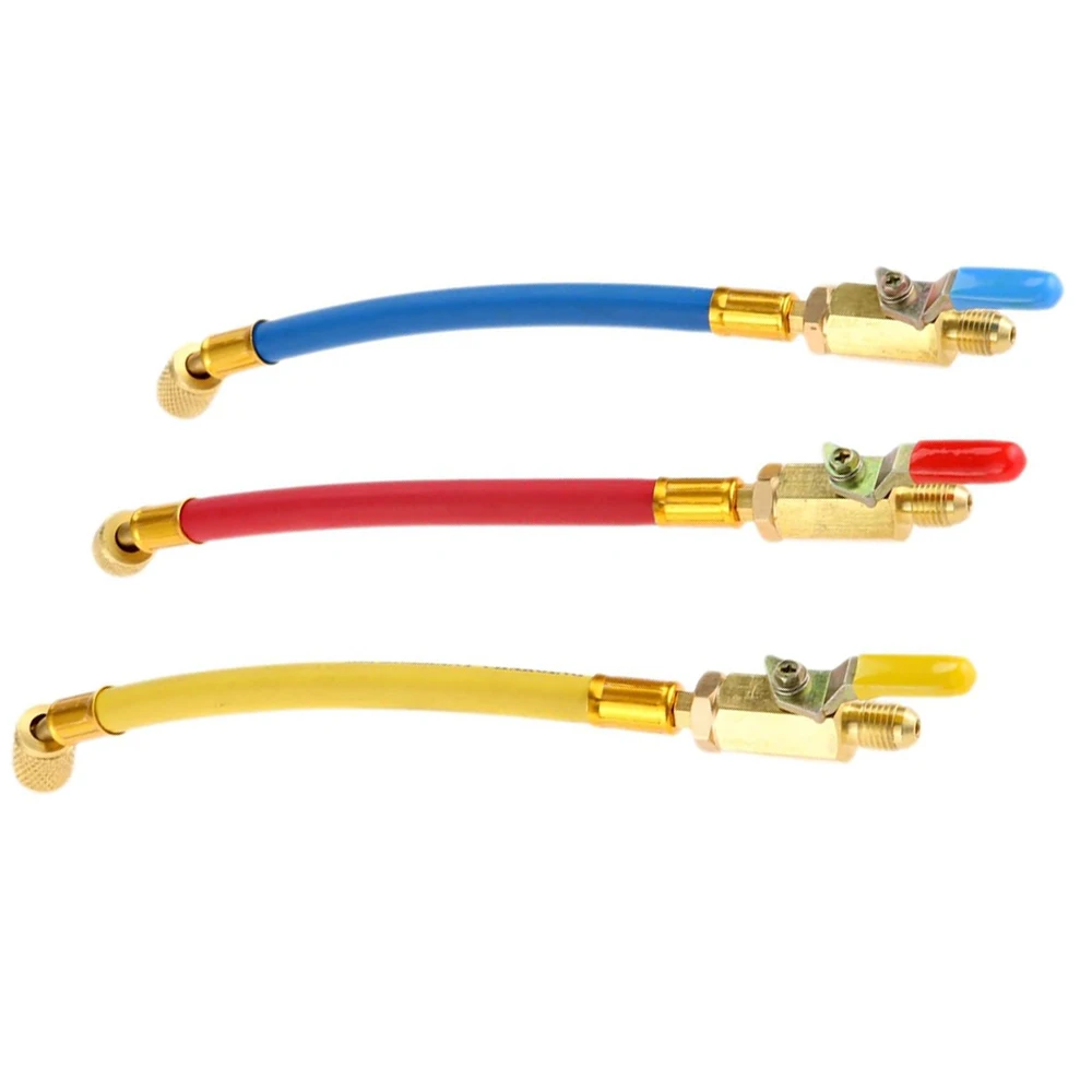 R134A R410A R22 R12 Charging Hoses With Ball Valve Set 1/4