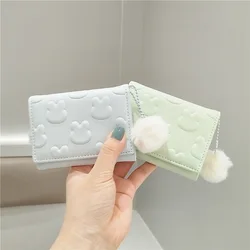 Women Short Cute Wallet Foaming Printing Rabbit Coin Purse Hairy Ball Pendant Three Fold Wallet Card Holder Girl Cartoon Clutch