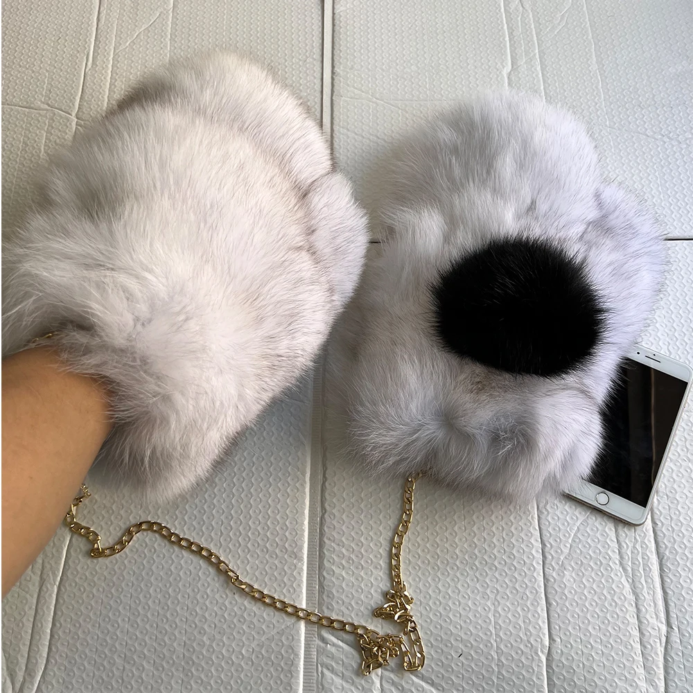 winter high quality women fox fur bigger mittens with double fur palms and opisthenar fox fur full skin gloves mitten