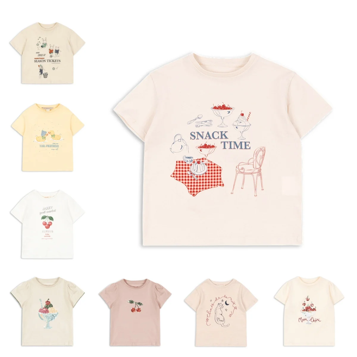 Summer 2026 New Stock Kids' Clothing Set Cartoon T-Shirt with Sequins Short Sleeve Top And Shorts Pant Mesh Skirt for Boys Girls