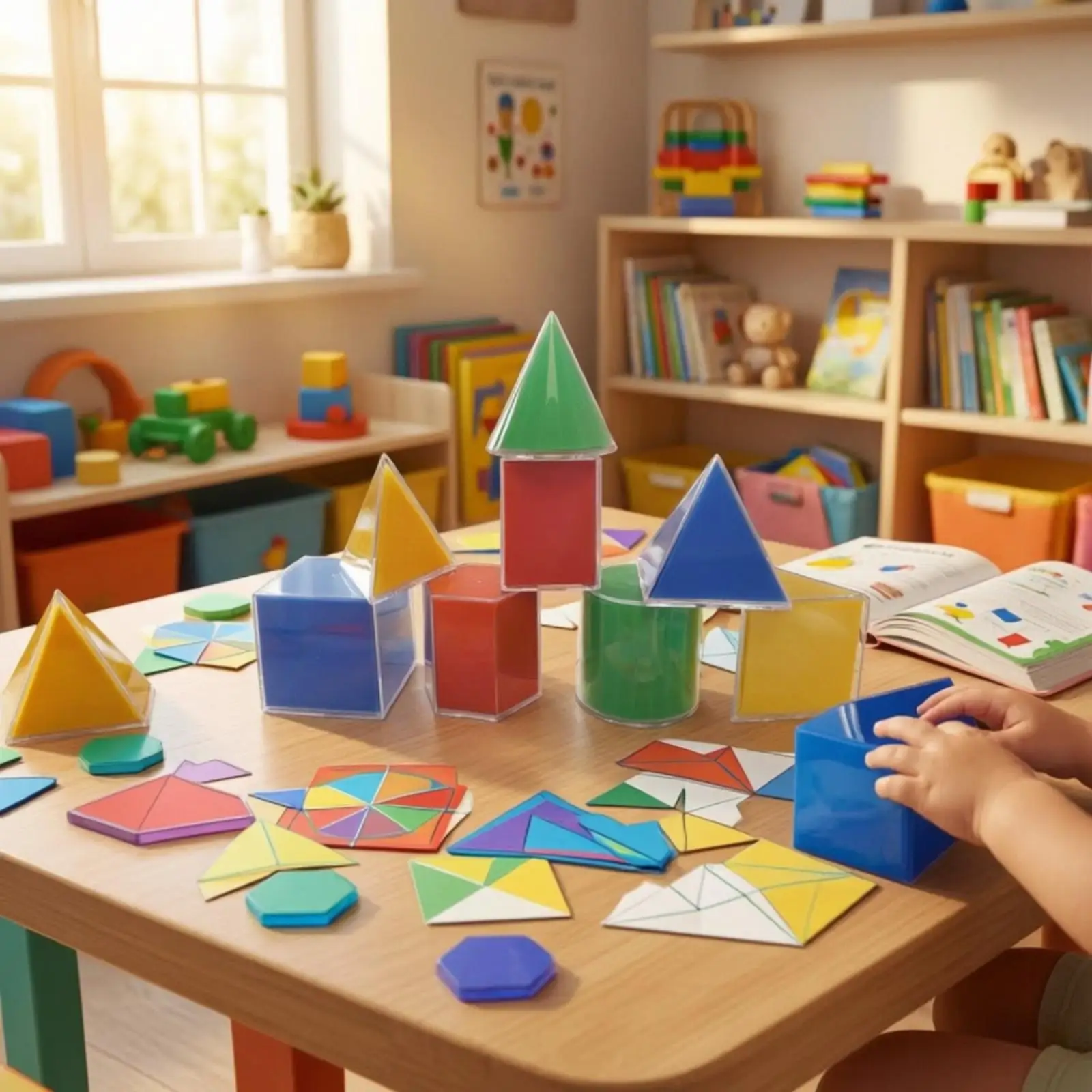 Children Educational Geometry Set 8 Piece Expandable 3D Solids Cubes Cylinders Pyramids Polystyrene Math Visual Learning