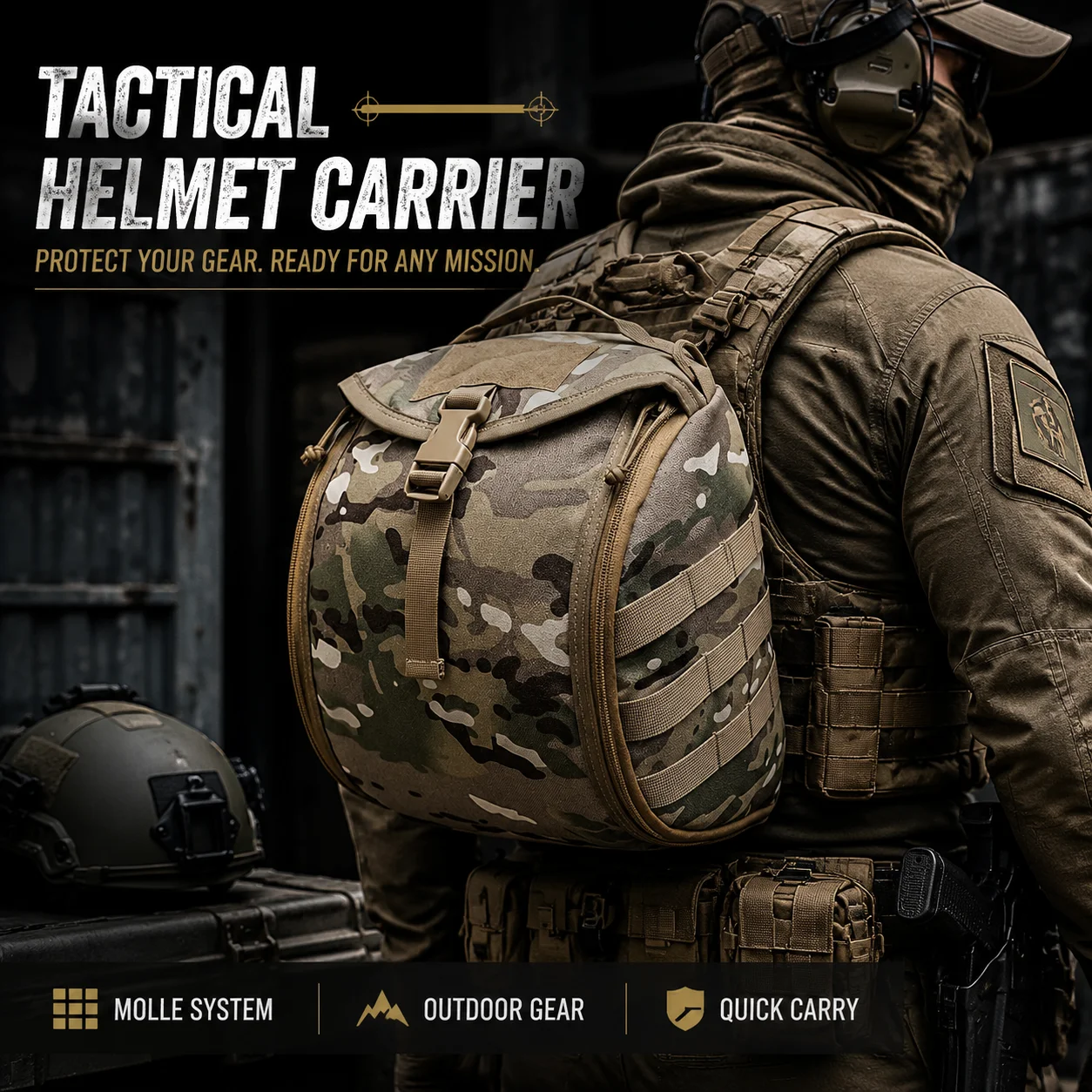 Cycling Gear Storage - 戦術ヘルメット収納バッグ MOLLE アウトドアキャリーパック保護ケース エアソフト、クライミング、オートバイ、サイクリングギア用