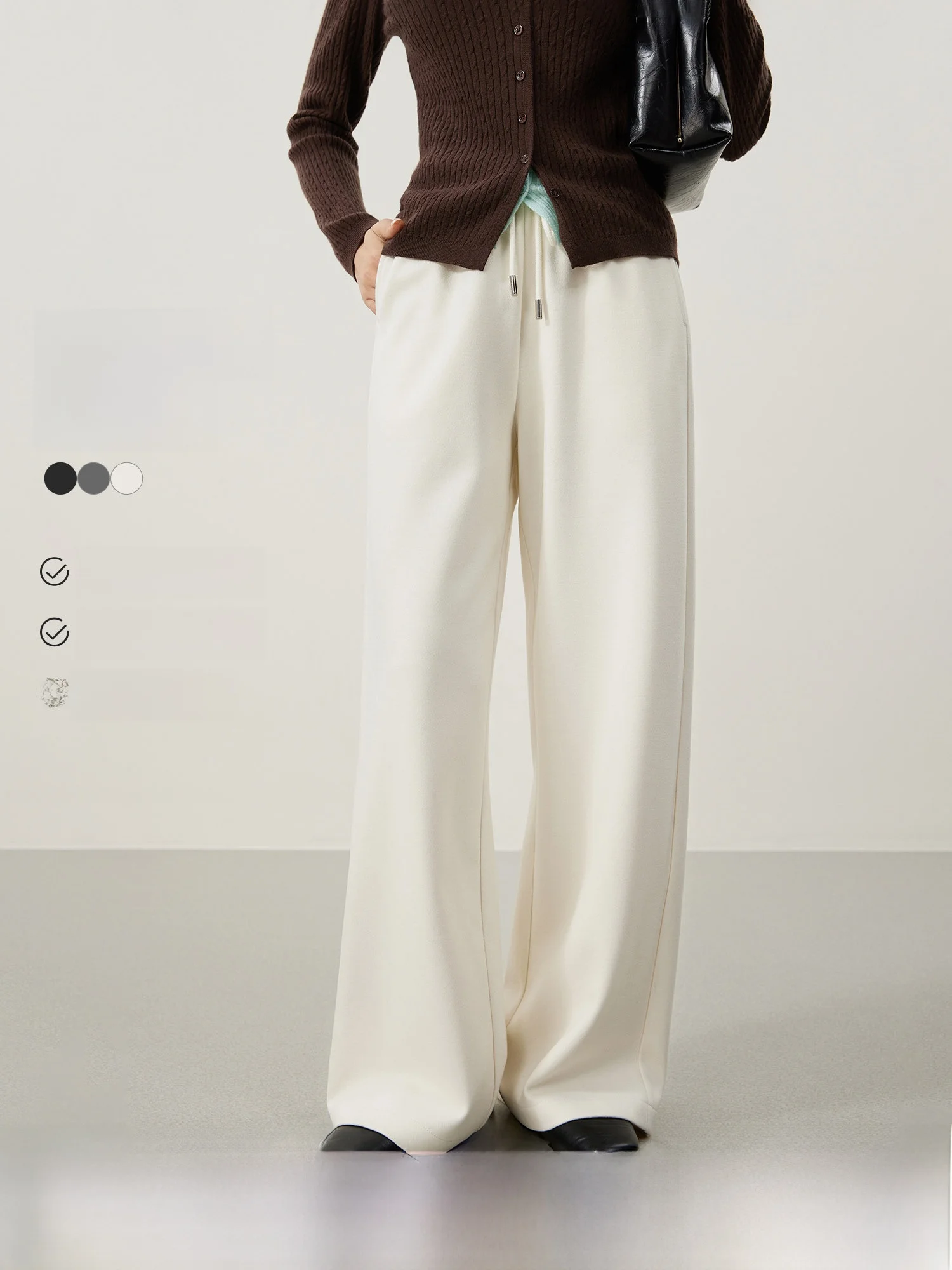 

MIJOR Quality Soft Casual Pants Women's Straight Leg Elastic Waist Single Side Patch Pocket Bow Tie Spring 2026