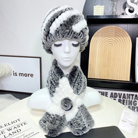 Fashion Ladies Knitted Rex Rabbit Fur Woven Thick Ring With Striped Hat Women Warm Winter Outstreet Luxury Cross Flower Scarf