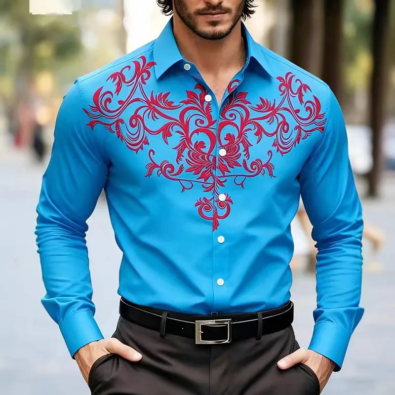 Autumn Men's 3D Printed Long Sleeve Shirt Men's Casual Shirt Lapel Long Sleeve