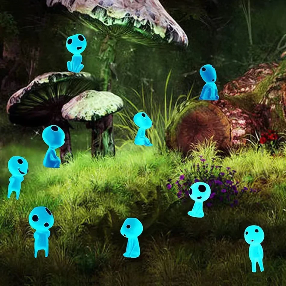 야광 엘프 미니 피규어 어항 장식, 코다마, 어둠 속에서 빛나는 피규어, 정원 마이크로 꽃 화분 조경 장식, 10 개