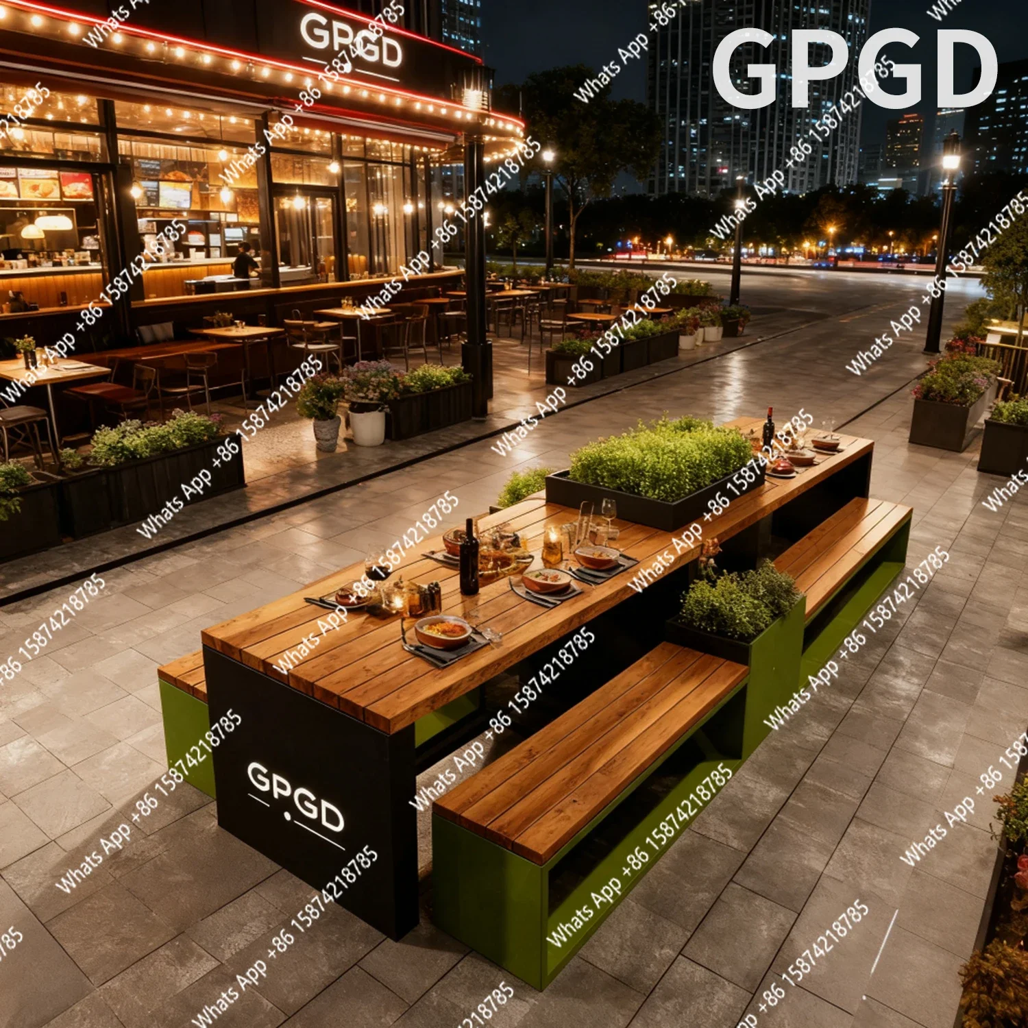 A63 Outdoor one-piece table and chairs are waterproof and sunproof, one table and two chairs, outdoor square coffee shop leisure