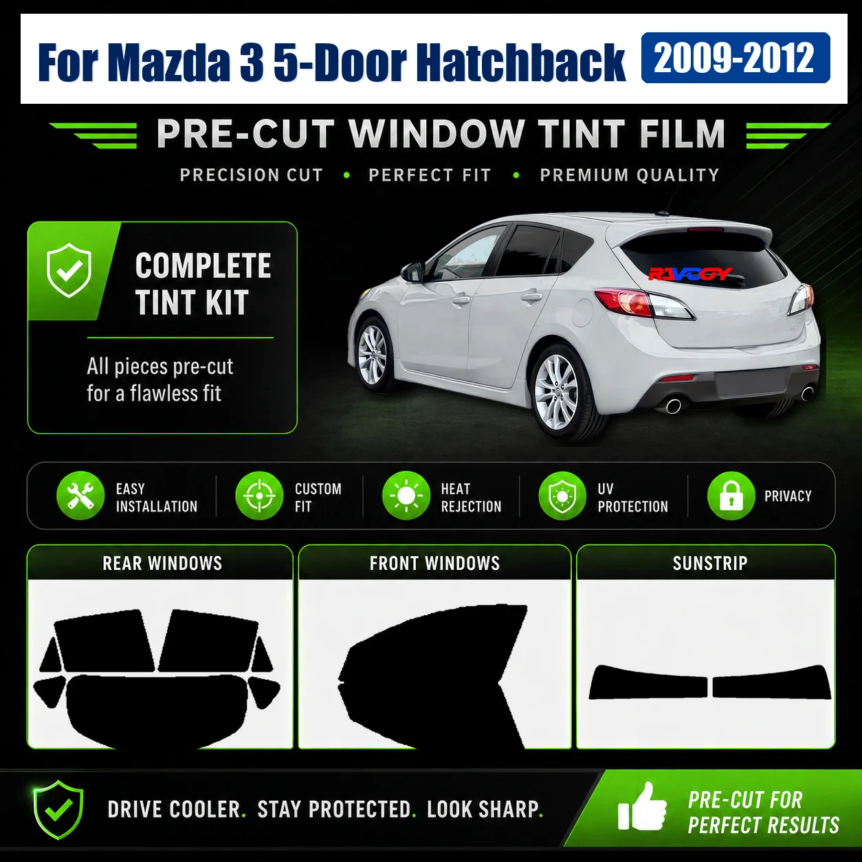 For Mazda 3 5-Door Hatchback 2009-2012 Pro-Grade Front Window Rear Window Glass Tint Kit DIY Install Kit
