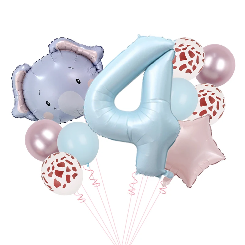 10 Stück niedliche Elefantenballons, 40 Zoll, Babyblau, Nummer 1–9, Geburtstagsballon-Set, Cartoon-Tier-Themenparty-Dekoration – Detail 4