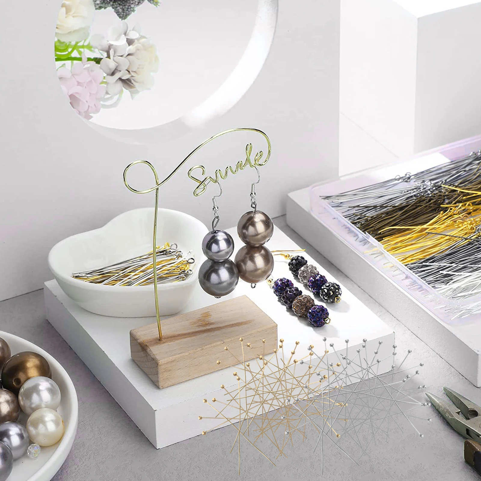 

400Pcs DIY Jewelry Making Ball Headpins Reusable Beading Pins Craft Supplies for Earrings Necklaces Dangle Charms Home