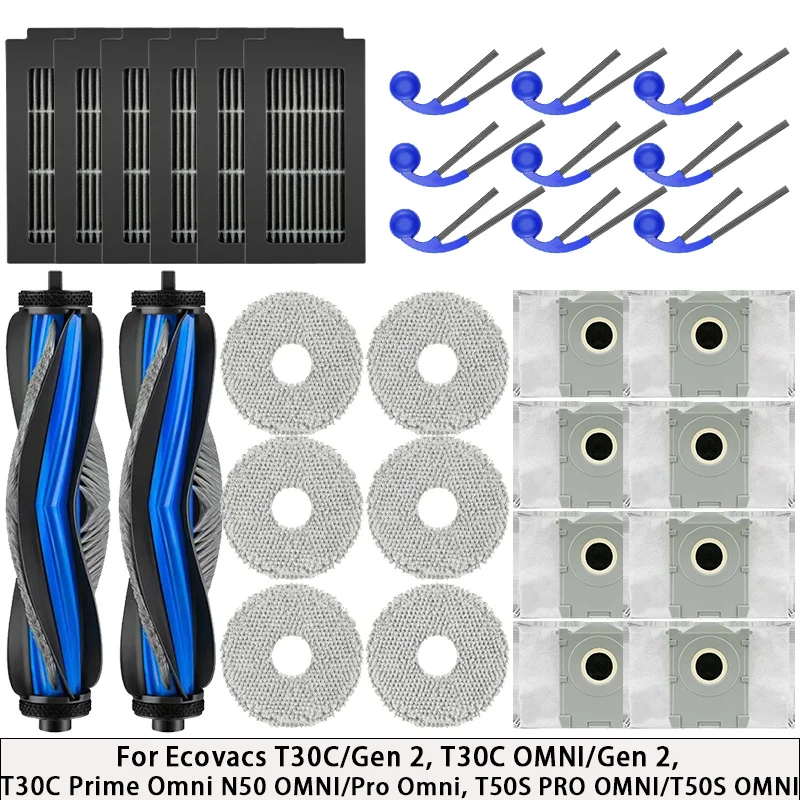 For Ecovacs T30C/Gen 2, T30C OMNI/Gen 2, T30C Prime Omni, N50 OMNI/Pro Omni, T50S PRO OMNI/T50S OMNI Brush Filter Mop Bag