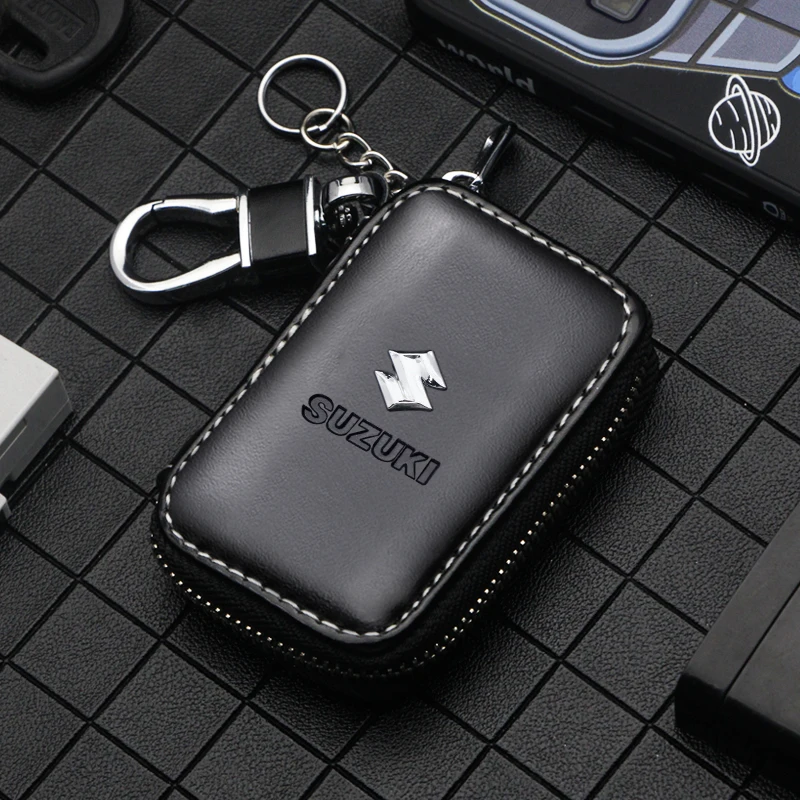 Car Leather Key Case Wallet Storage Box Zipper Protector Organizer Auto Keychain For Suzuki Grand Vitara Sx4 Swift Alto Jimny