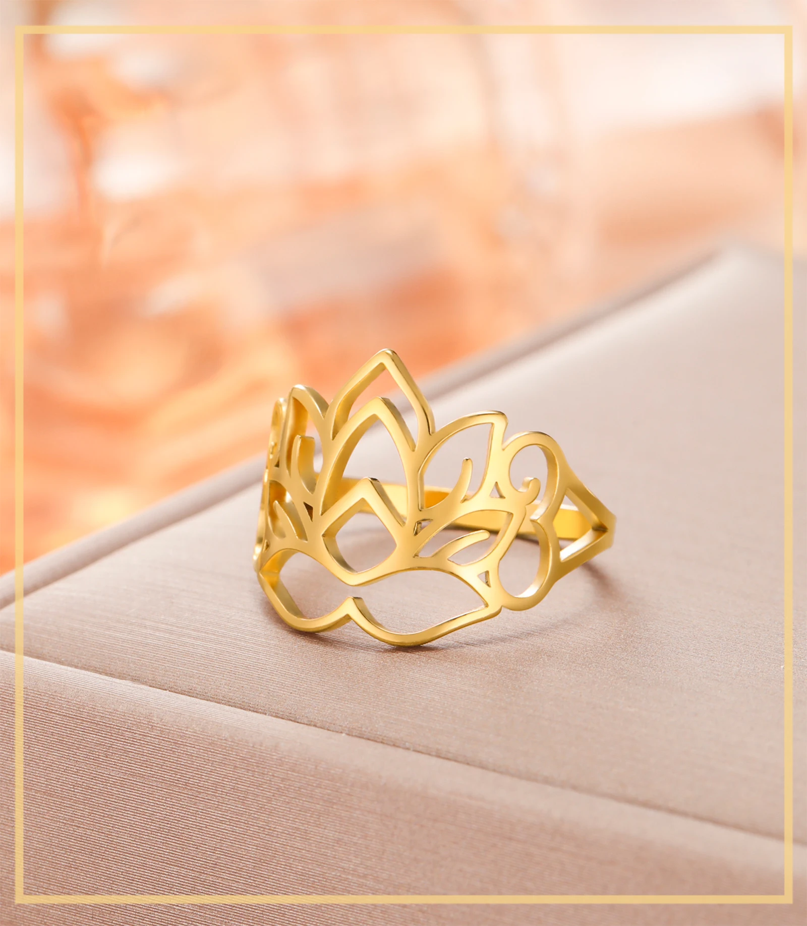 Skyrim Damen Lotusblüten-Ringe Edelstahl Fingerring Yoga Buddhismus Amulett Schmuck Valentinstagsgeschenk Großhandel – Detail 1