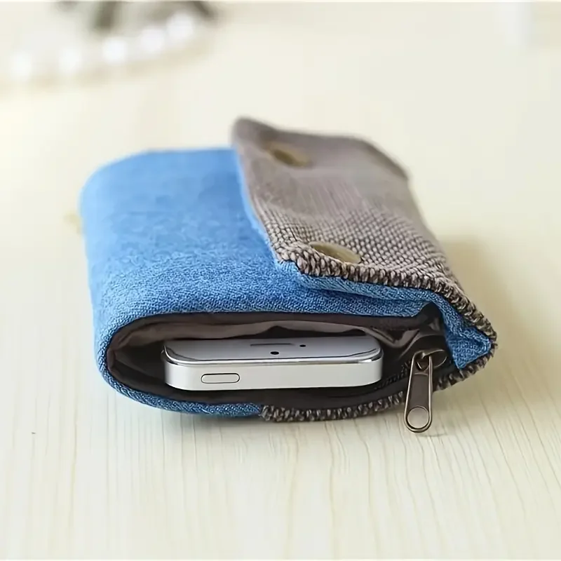 Handmade Three Fold Fabric Wallet Women Men Simple Short Zipper Purses for Teens Personality Multi-function Key Bag Card Holder