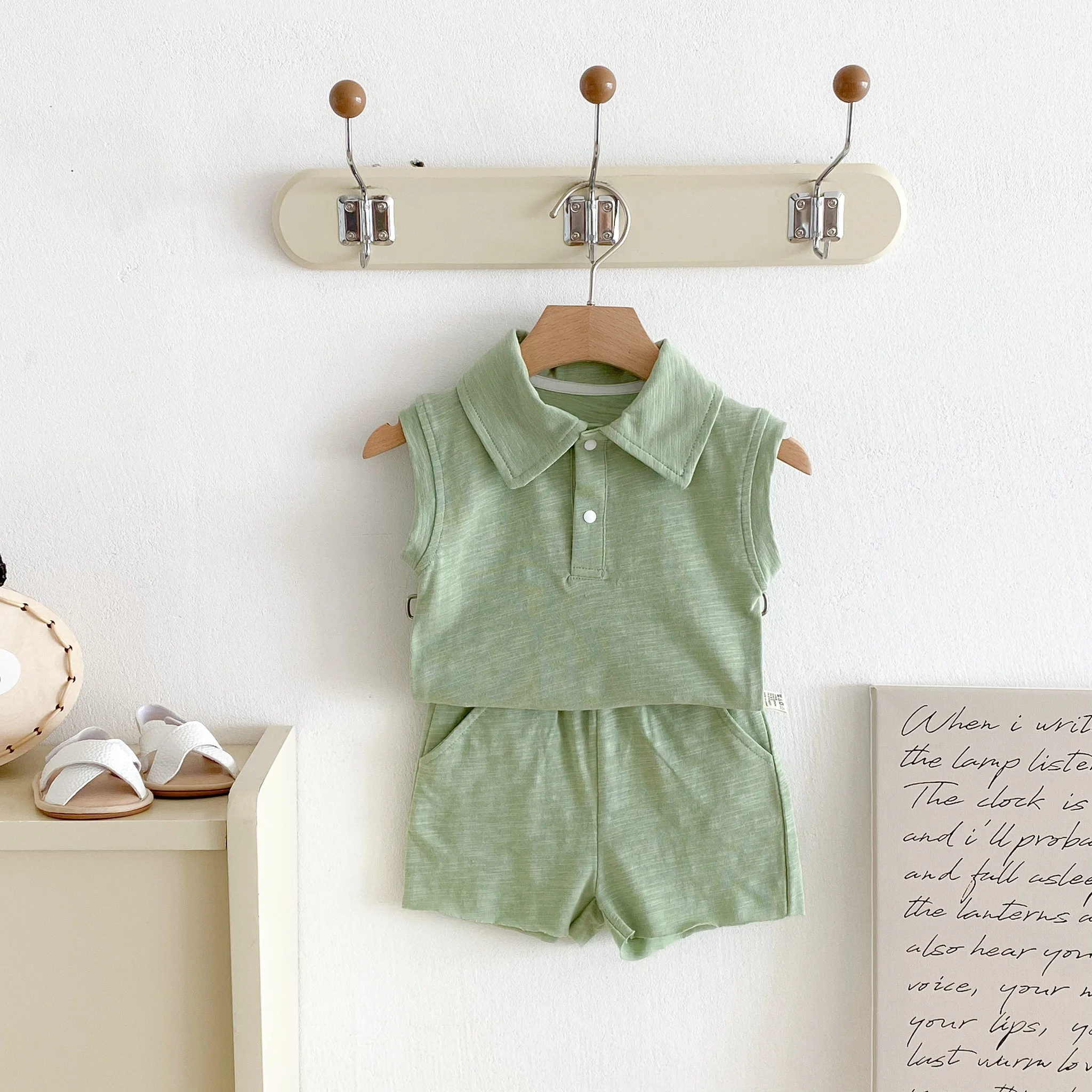 Summer Boy's Short-Sleeved and Short-Pants Suit, 2026 New Style, Korean Version, Girls' Polo Neck Baby T-Shirt Sleeveless Trendy