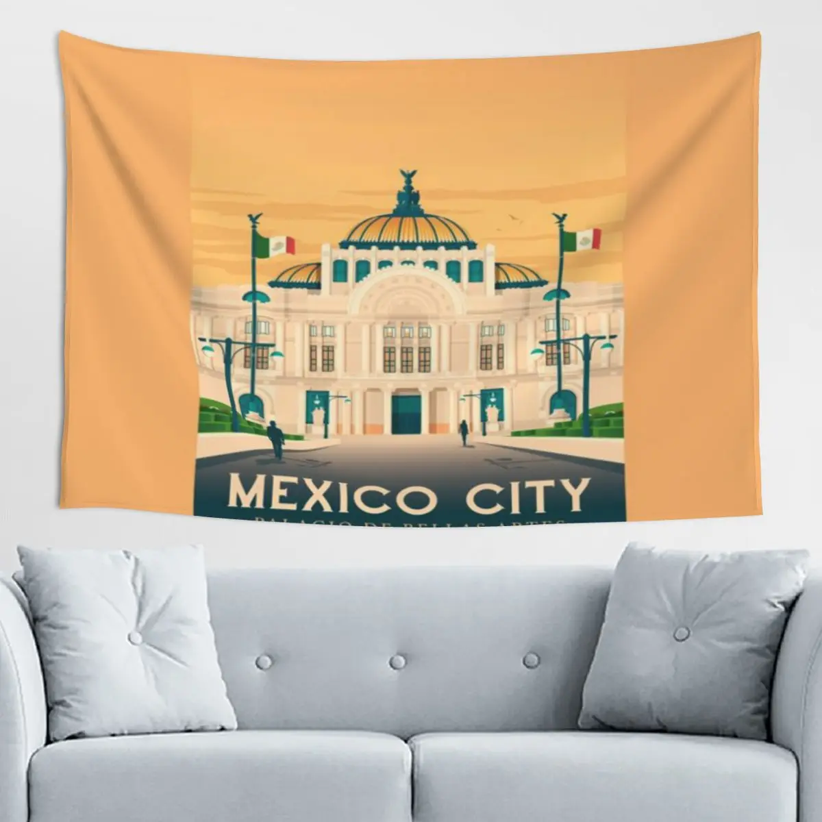 Tapiz Moderno del Palacio de Bellas Artes de Ciudad de México, Tapiz Oriental con Motivos Naturales para Decoración de Interiores