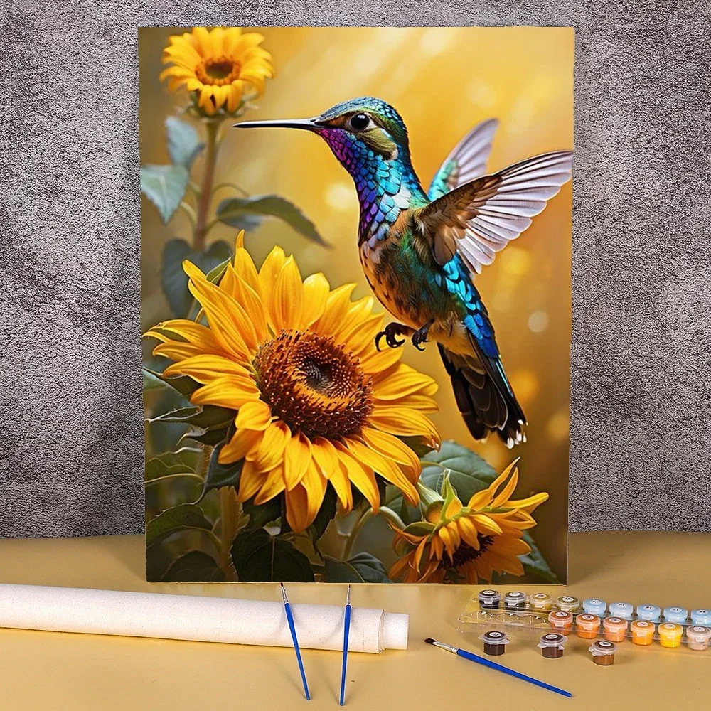 

Oil Painting By Numbers Figure Kits DIY Drawing On Canvas HandPainted Coloring By Numbers Sunflower Bird Home Decoration Gift