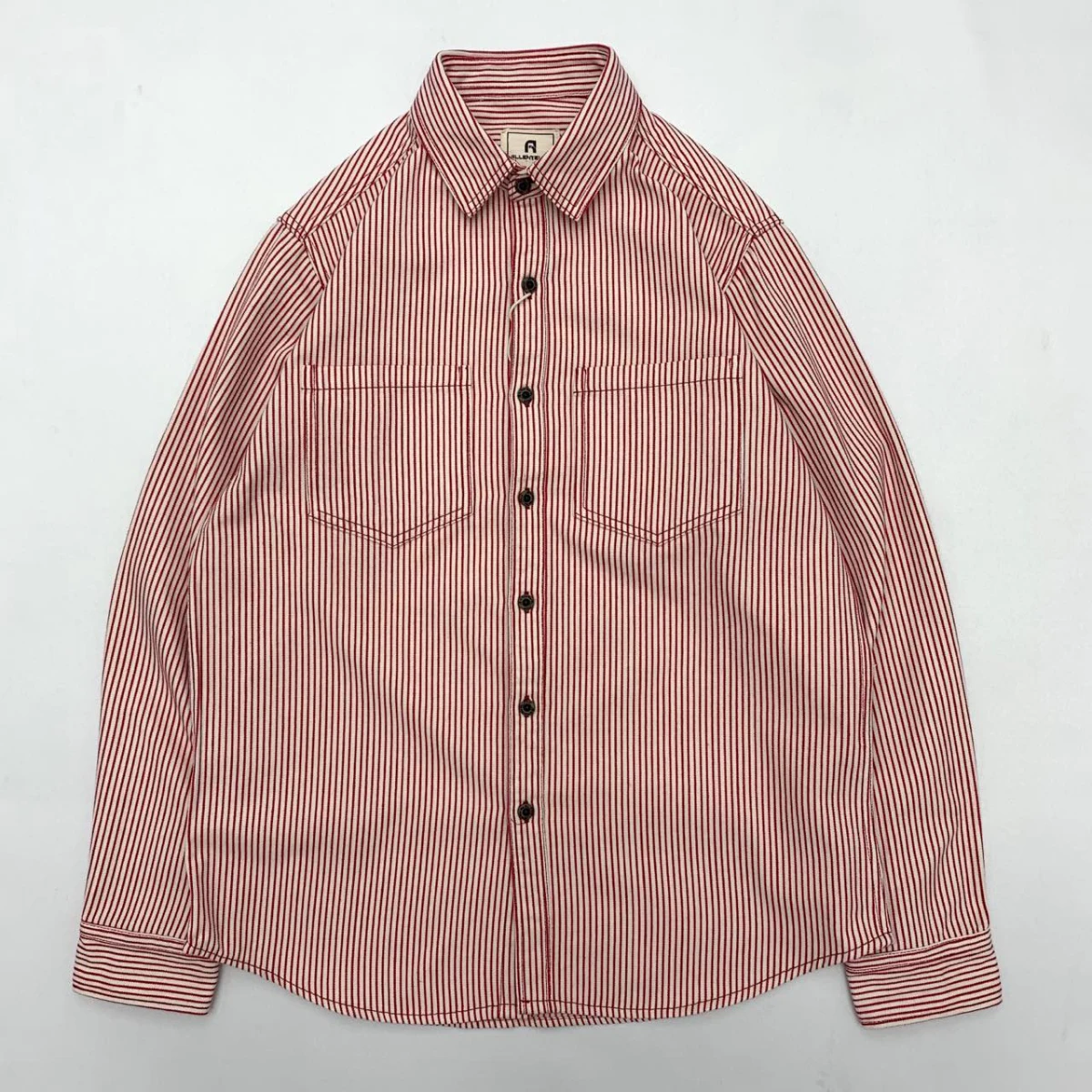 

May Khaki Japanese vintage youth tooling shirt full cotton color striped loose long-sleeved shirt for men
