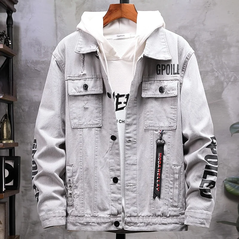 

Spring Autumn Men's Slim Fit Casual Denim Jaet Korean Sle Faionable Versatile Youthful Long Sve Outerwear Coat