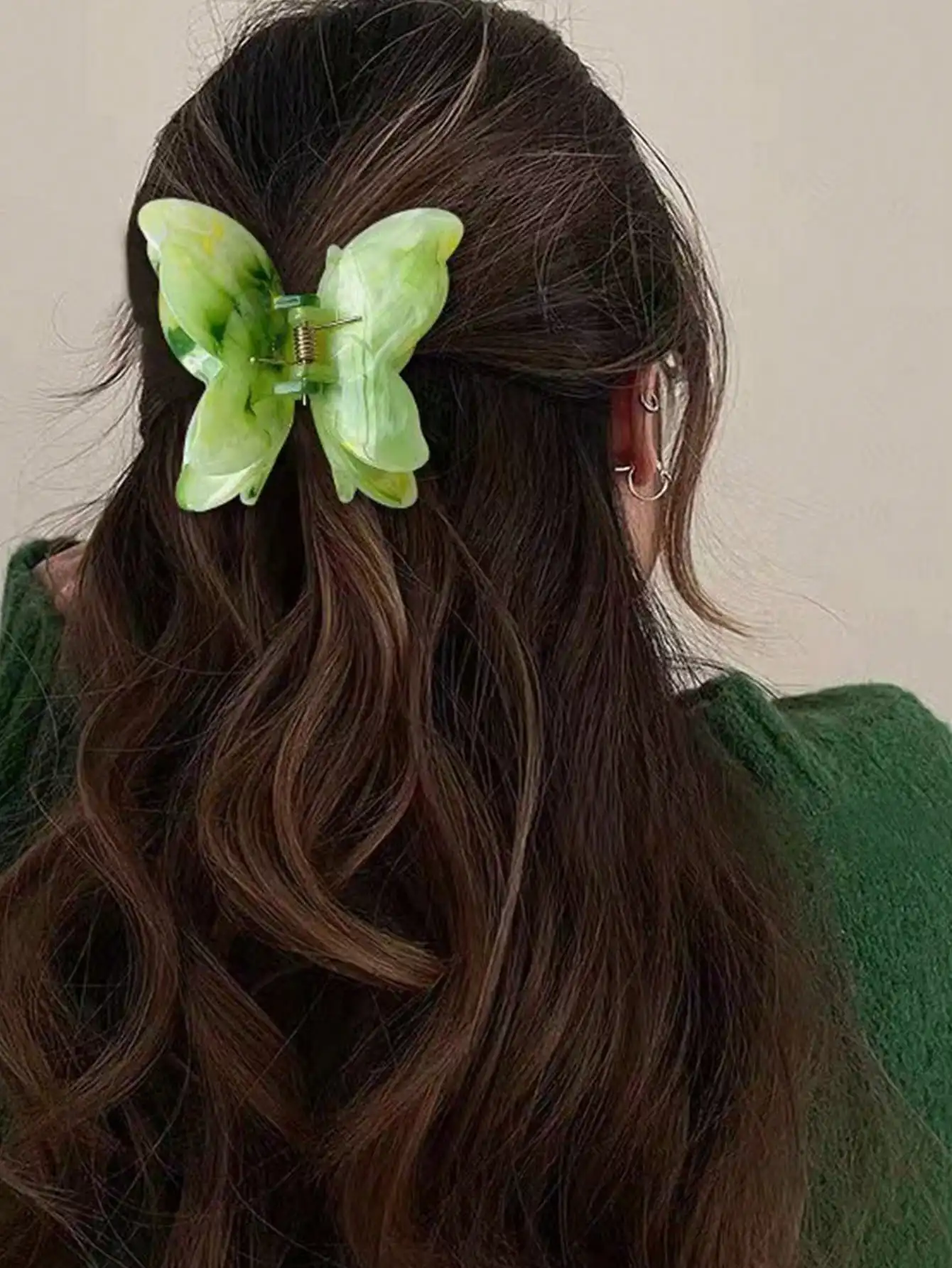 Griffes de cheveux papillon Bergame pour femmes et filles, accessoires de fête, vert frais, mode, 1