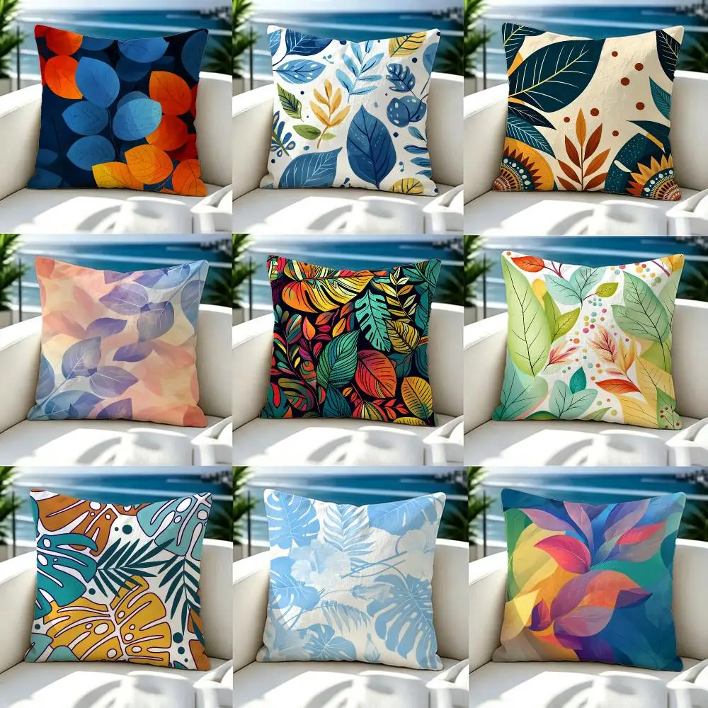 Pattern artistic leaves Cushion Cover Premium Skin‑Friendly Short Plush Pillow Cover, Airy Casual Cushion for Hotel Homestay