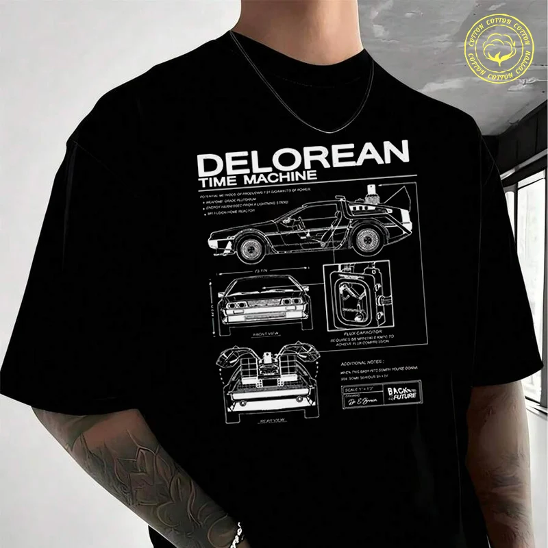 

Moto Back To The Future Delorean Schematic Men's Casual T-Shirt Fashionable Street Style Suitable For Travel And Sports Tee