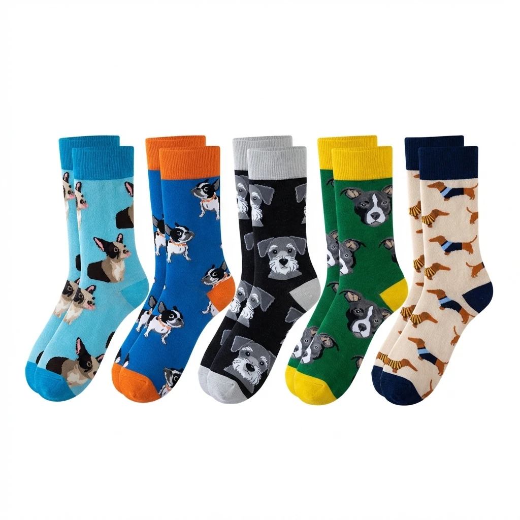 

5 Pack Men's dog Socks Colorful Cute Funny Crew Socks,Novelty Gifts for Teenage boys boyfriend Animal Lovers
