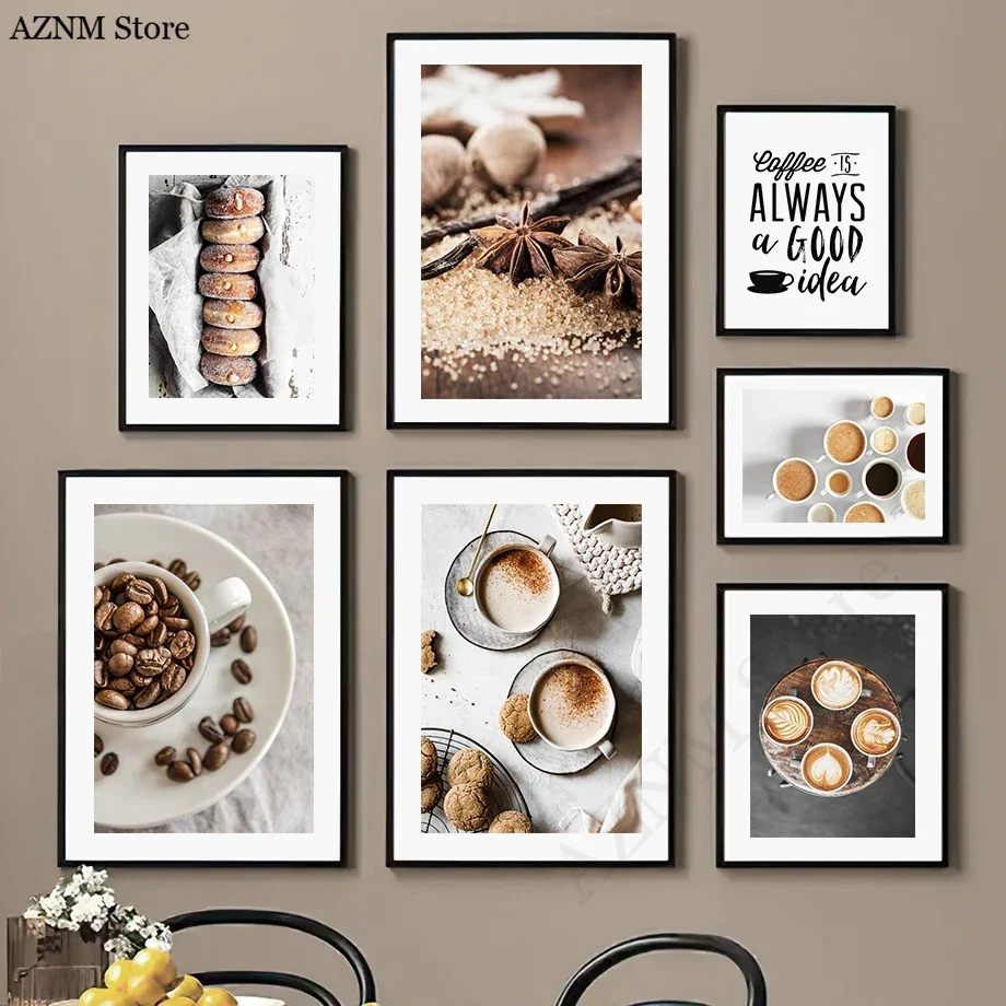 Nordic Latte Coffee Culture Biscuits Cake Wall Art Canvas Living Room Club Decor Poster Print