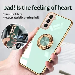 With Ring Holder Phone Case For Samsung Galaxy S25 S24 Ultra S23 S22 S21 A15 A52 A53 Electroplating Plated Soft Back Cover